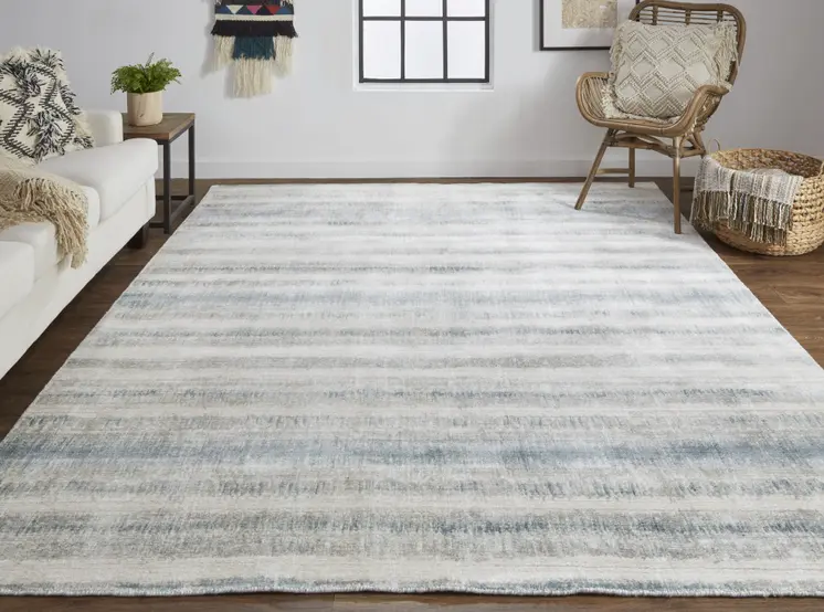 9' X 12' Gray Blue And Green Abstract Hand Woven Area Rug