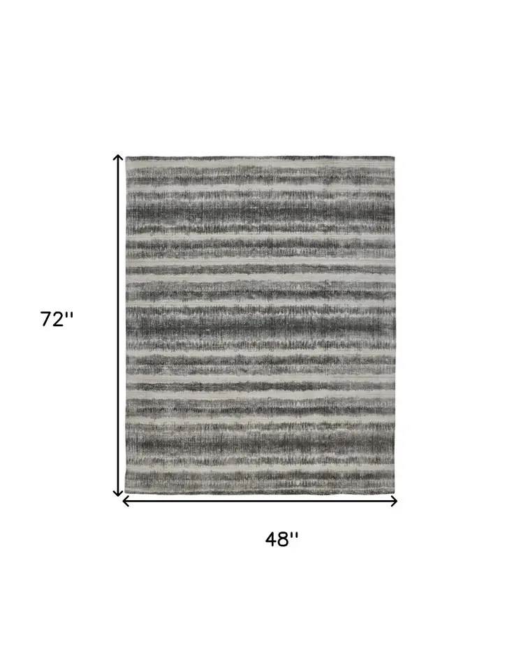 4' X 6' Gray and Black Abstract Hand Woven Area Rug