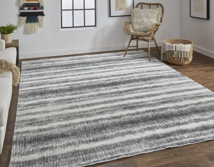 4' X 6' Gray and Black Abstract Hand Woven Area Rug