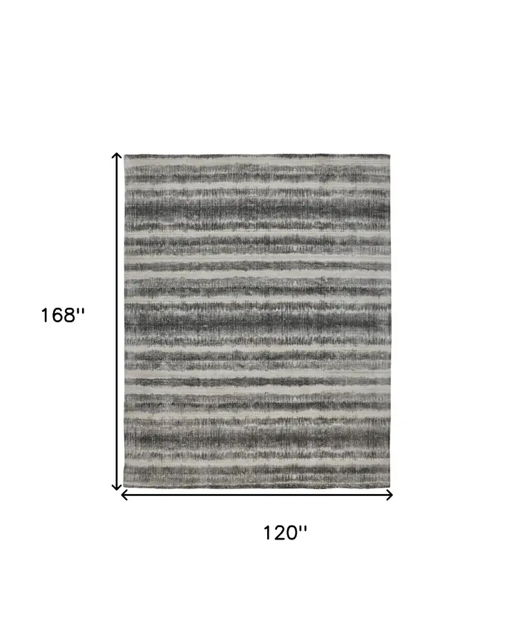 10' X 14' Gray Ivory And Black Abstract Hand Woven Area Rug