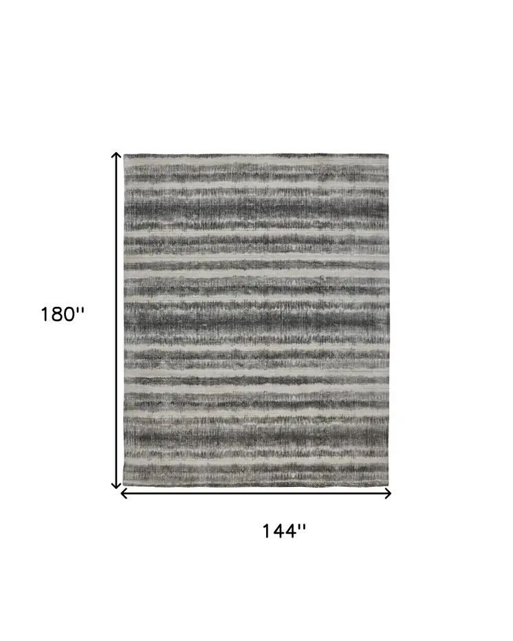12' X 15' Gray Ivory And Black Abstract Hand Woven Area Rug