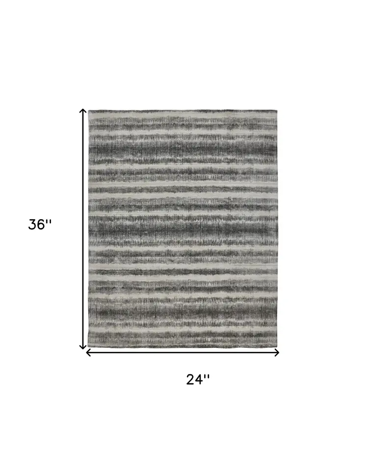 2' X 3' Gray and Black Abstract Hand Woven Area Rug