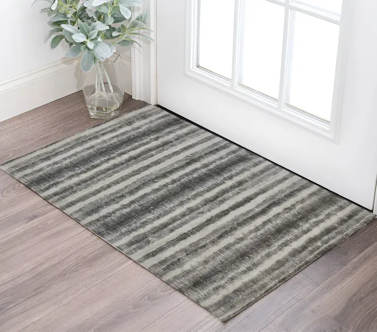 2' X 3' Gray and Black Abstract Hand Woven Area Rug