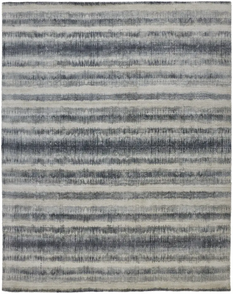 2' X 3' Ivory And Blue Abstract Hand Woven Area Rug