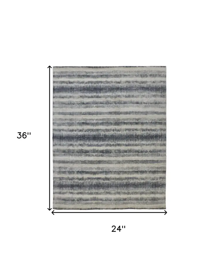 2' X 3' Ivory And Blue Abstract Hand Woven Area Rug