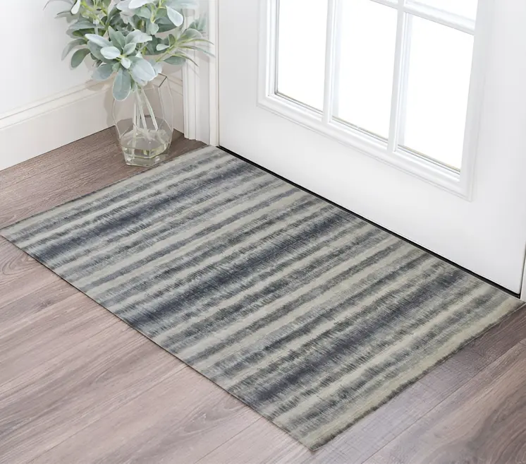 2' X 3' Ivory And Blue Abstract Hand Woven Area Rug
