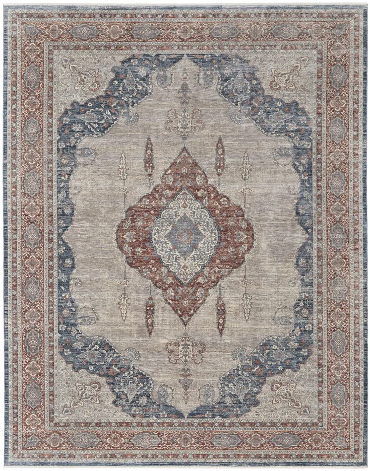 2' X 3' Blue and Gray Floral Power Loom Area Rug