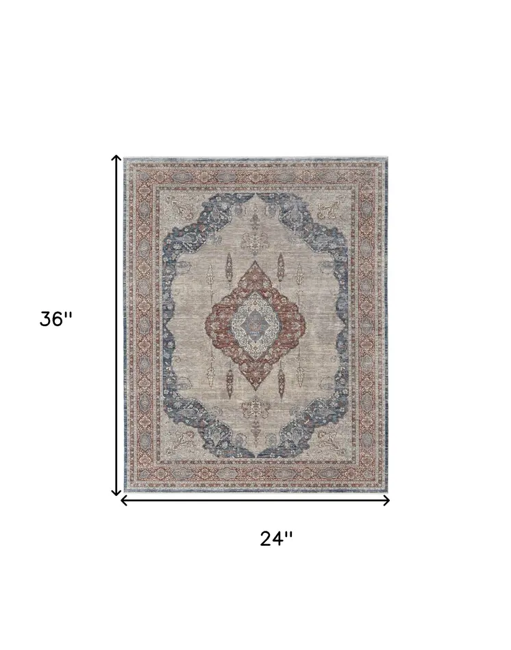 2' X 3' Blue and Gray Floral Power Loom Area Rug