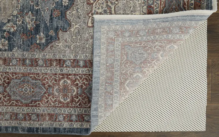 2' X 3' Blue and Gray Floral Power Loom Area Rug