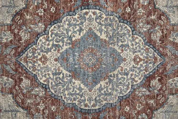 2' X 3' Blue and Gray Floral Power Loom Area Rug