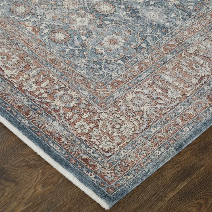 5' X 7' Blue and Beige Floral Power Loom Area Rug
