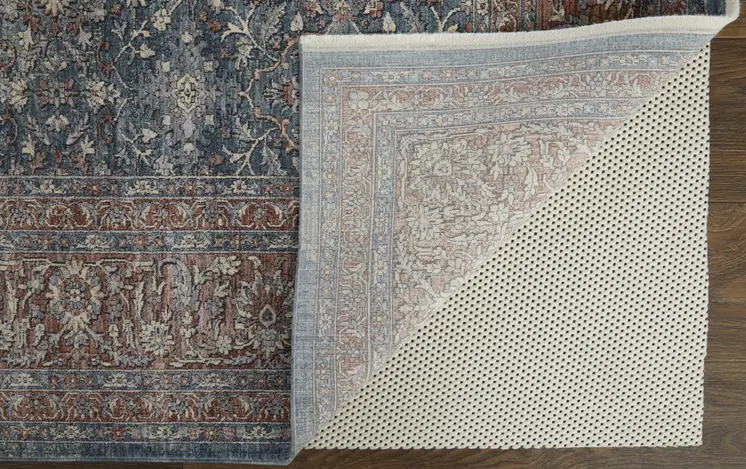5' X 7' Blue and Beige Floral Power Loom Area Rug