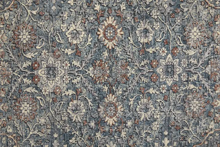 5' X 7' Blue and Beige Floral Power Loom Area Rug