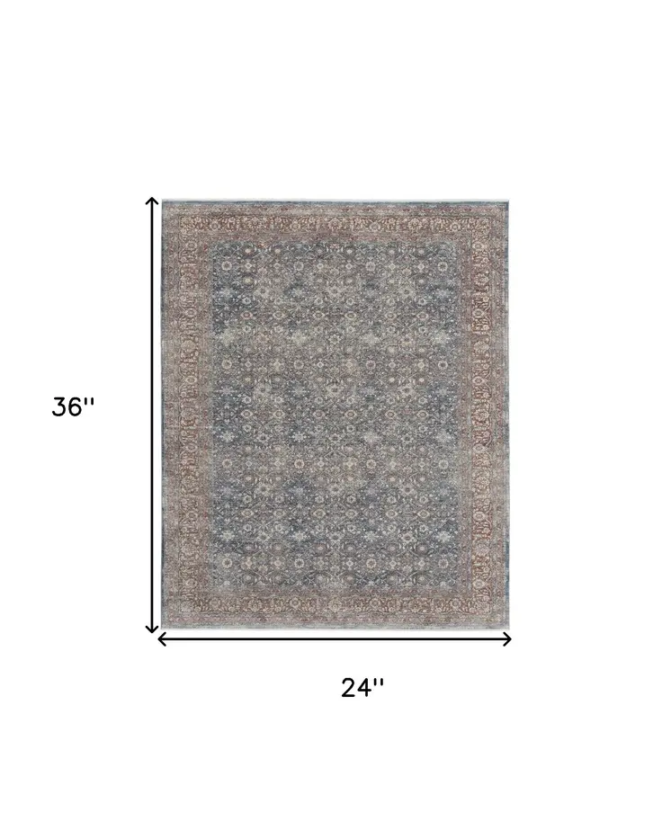 2' X 3' Blue and Beige Floral Power Loom Area Rug