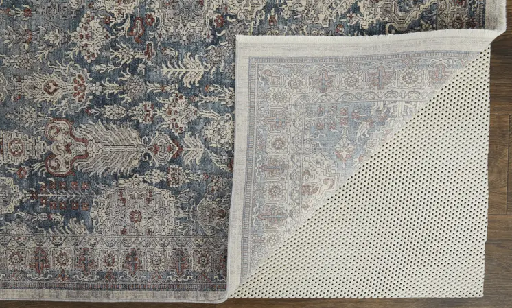 5' X 7' Blue and Ivory Floral Power Loom Area Rug