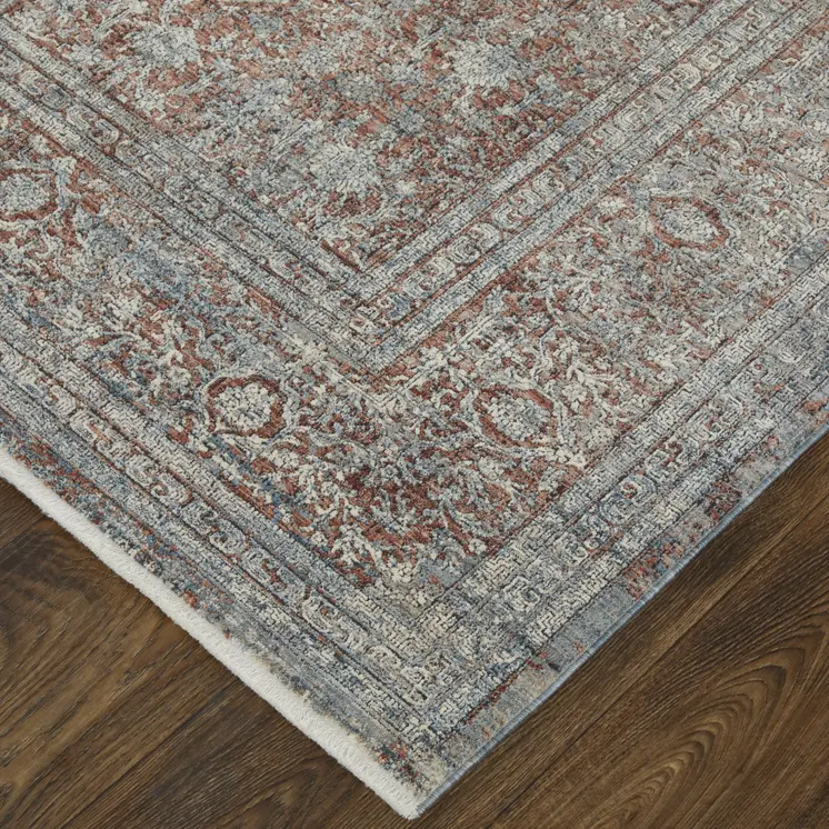 5' X 7' Blue and Gray Floral Power Loom Area Rug