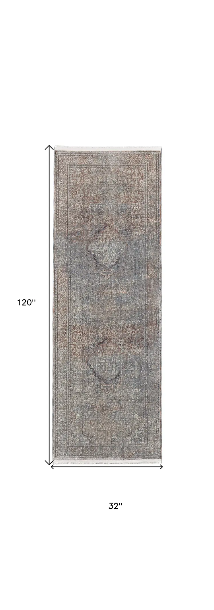 10' Blue and Gray Floral Power Loom Runner Rug With Fringe