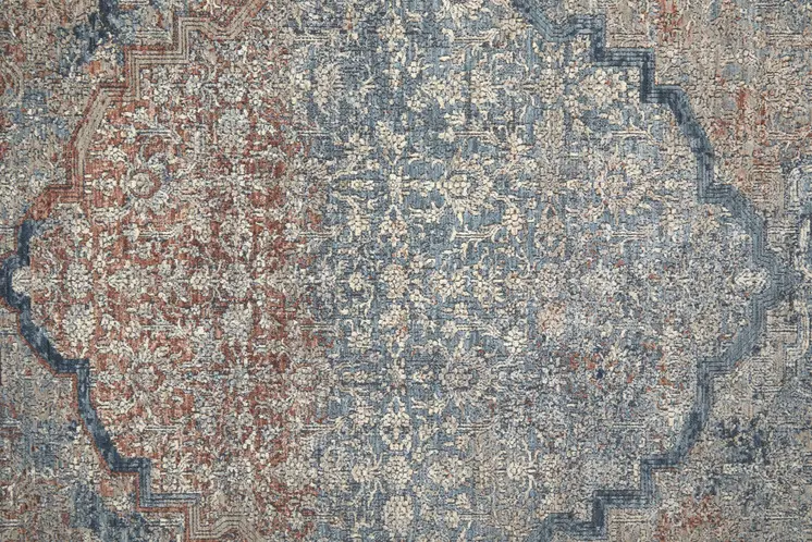 12' Blue Red And Gray Floral Power Loom Runner Rug