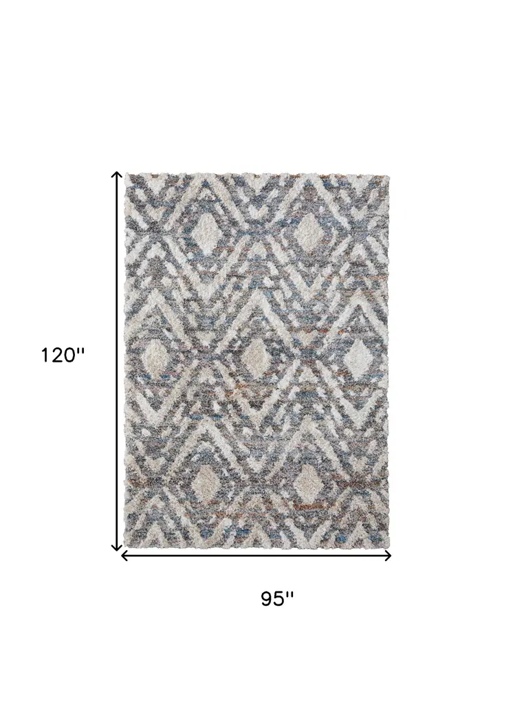8' X 10' Gray and Ivory Geometric Power Loom Area Rug