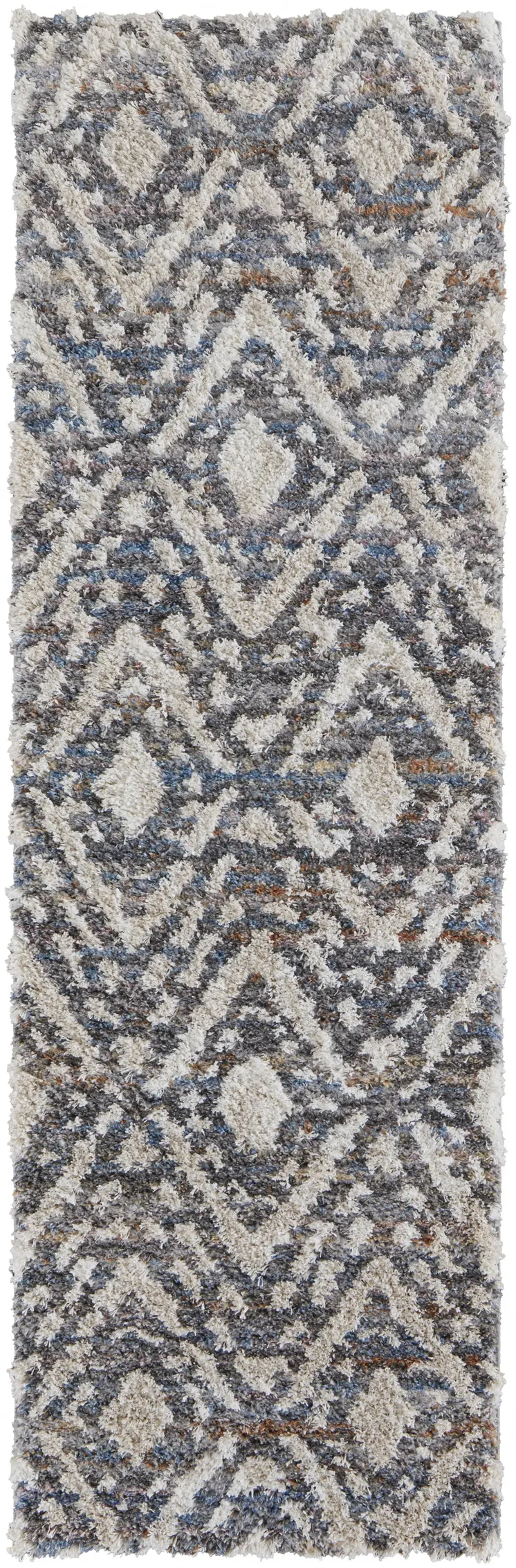 8' Ivory Gray And Taupe Geometric Power Loom Stain Resistant Runner Rug