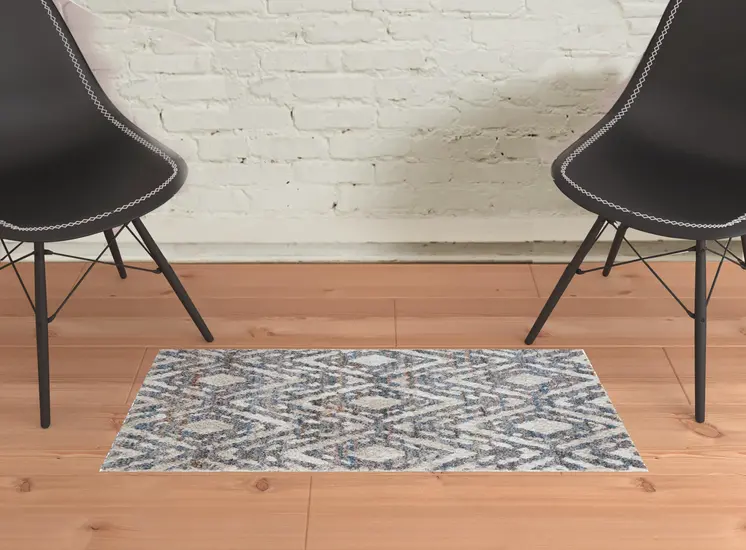 2' X 3' Ivory Gray And Taupe Geometric Power Loom Stain Resistant Area Rug