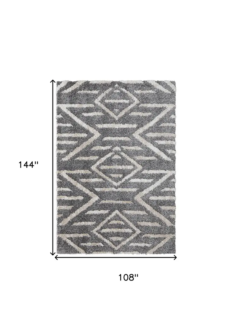 9' X 12' Gray And Ivory Geometric Power Loom Stain Resistant Area Rug