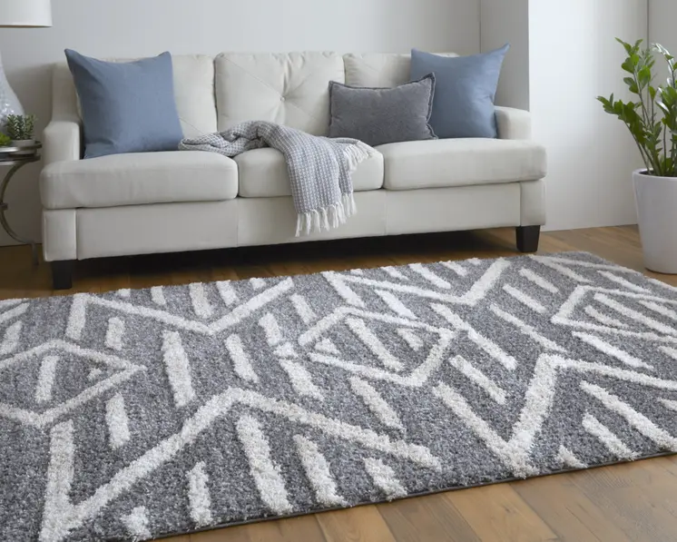 8' X 10' Gray and Ivory Geometric Power Loom Area Rug