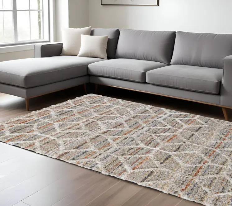 8' X 10' Tan and Ivory Geometric Power Loom Area Rug