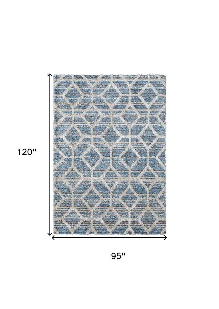 8' X 10' Blue and Ivory Geometric Power Loom Area Rug
