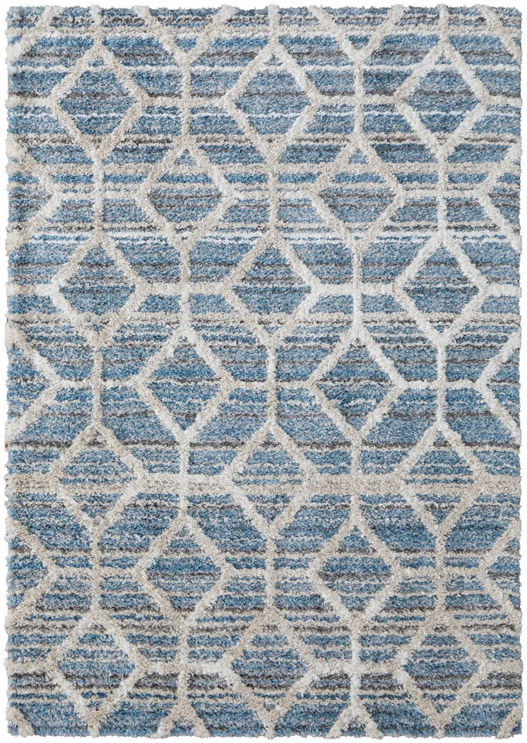 2' X 3' Blue And Ivory Geometric Power Loom Stain Resistant Area Rug