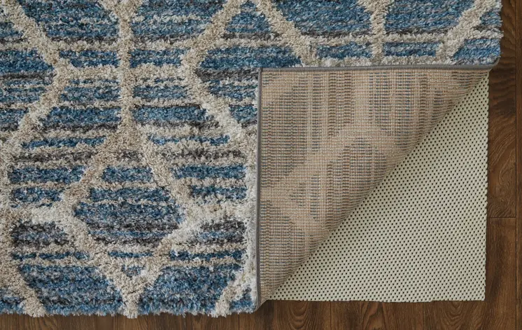 2' X 3' Blue And Ivory Geometric Power Loom Stain Resistant Area Rug