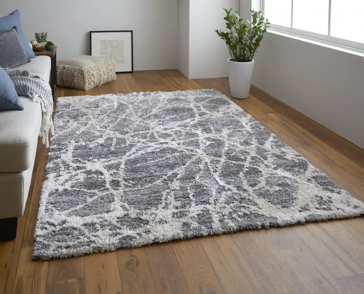 9' X 12' Gray And Ivory Abstract Power Loom Stain Resistant Area Rug