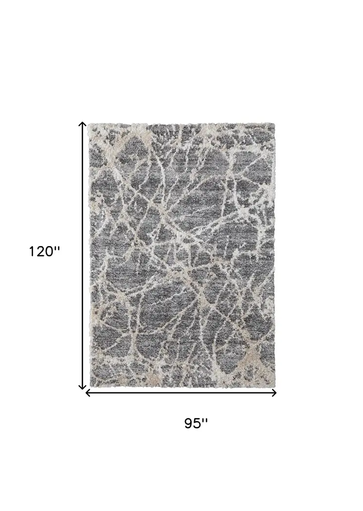 8' X 10' Gray and Ivory Abstract Power Loom Area Rug