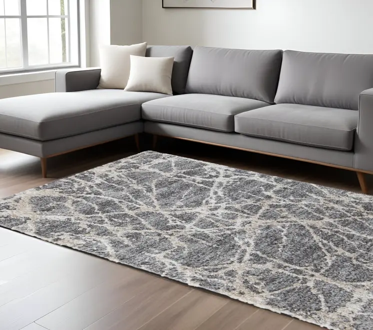 8' X 10' Gray and Ivory Abstract Power Loom Area Rug