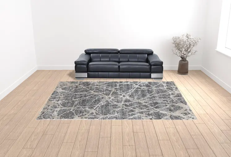 10' X 14' Gray And Ivory Abstract Power Loom Stain Resistant Area Rug