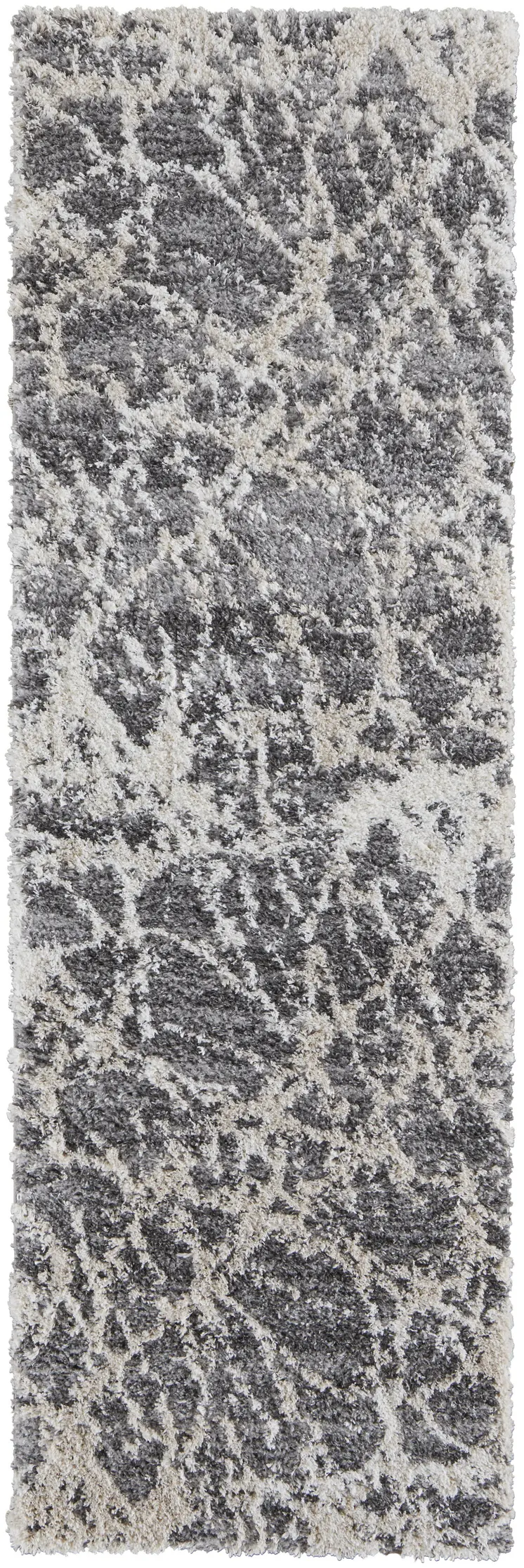 8' Gray And Ivory Abstract Power Loom Stain Resistant Runner Rug