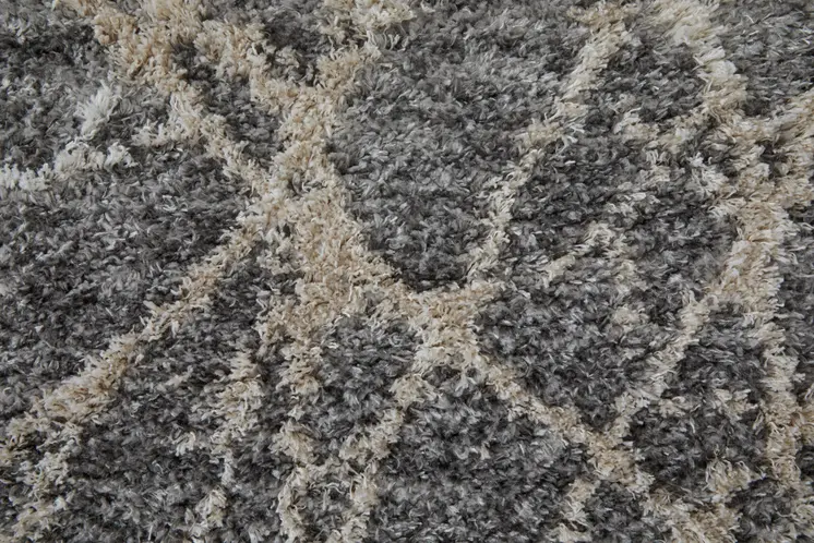 8' Gray And Ivory Abstract Power Loom Stain Resistant Runner Rug