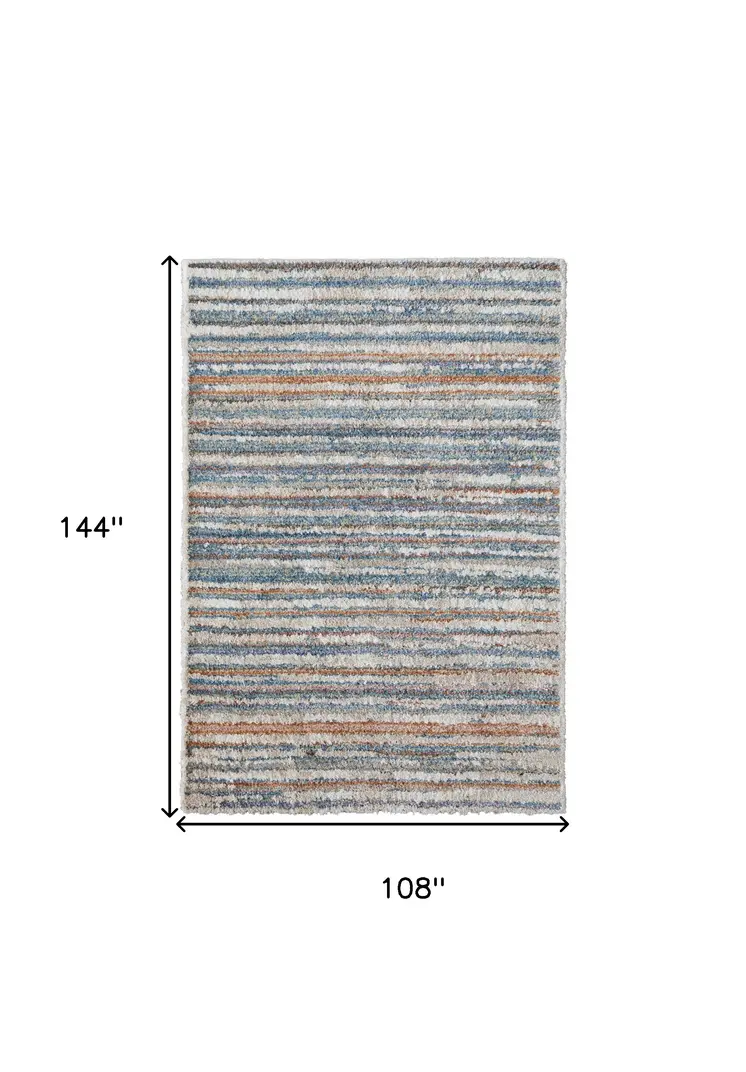 9' X 12' Ivory Blue And Orange Striped Power Loom Stain Resistant Area Rug
