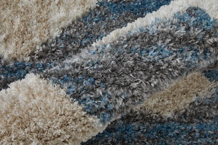 9' X 12' Ivory Gray And Blue Chevron Power Loom Stain Resistant Area Rug