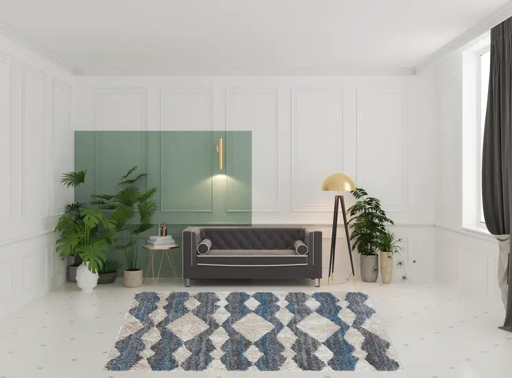 8' X 10' Ivory Gray And Blue Chevron Power Loom Stain Resistant Area Rug