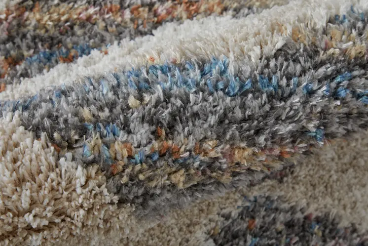 8' Tan Ivory And Blue Chevron Power Loom Stain Resistant Runner Rug