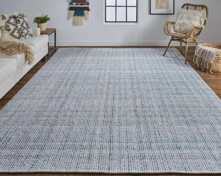 10' X 14' Tan and Blue Hand Woven Area Rug