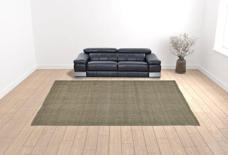 12' X 15' Green And Tan Hand Woven Area Rug