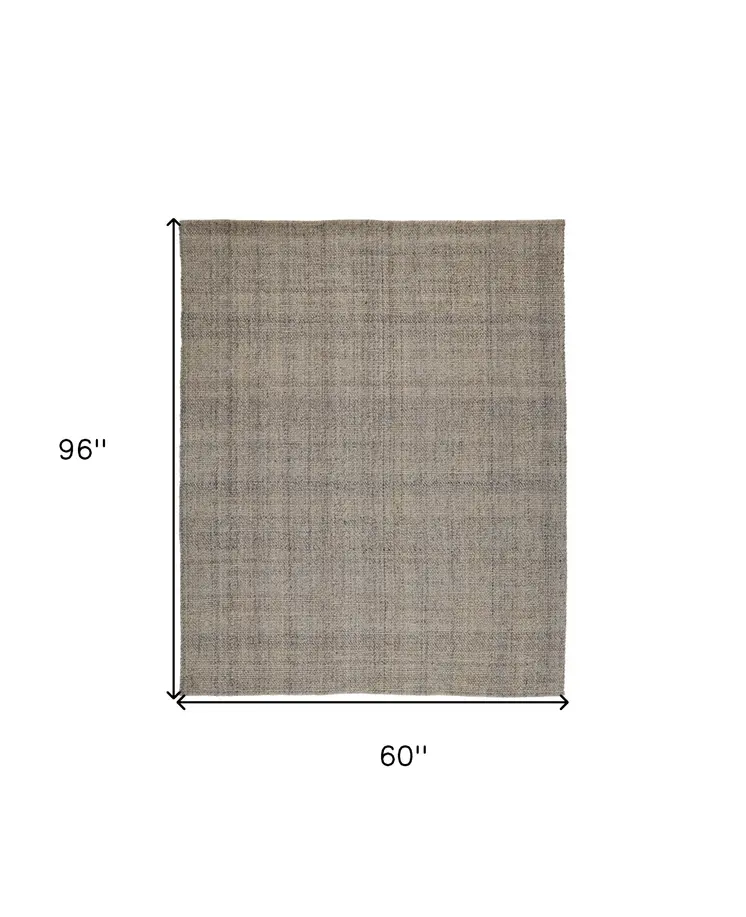 5' X 8' Ivory Tan And Gray Hand Woven Area Rug