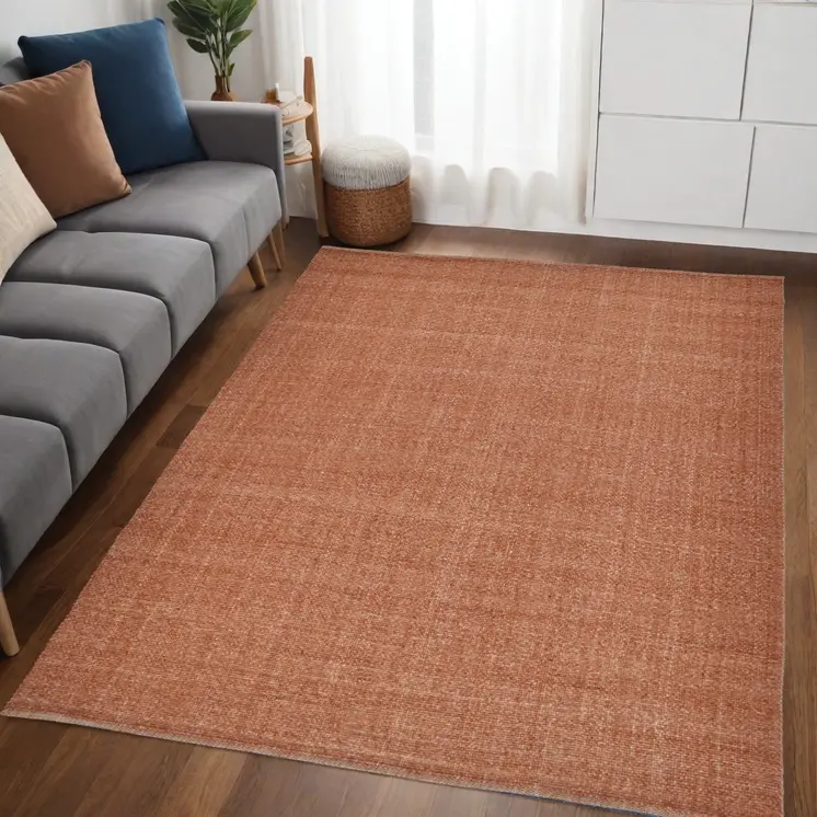 5' X 8' Orange Hand Woven Area Rug