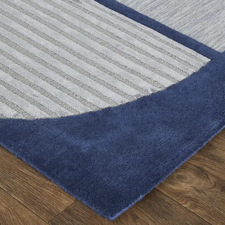 10' X 14' Blue And Silver Wool Geometric Tufted Handmade Area Rug