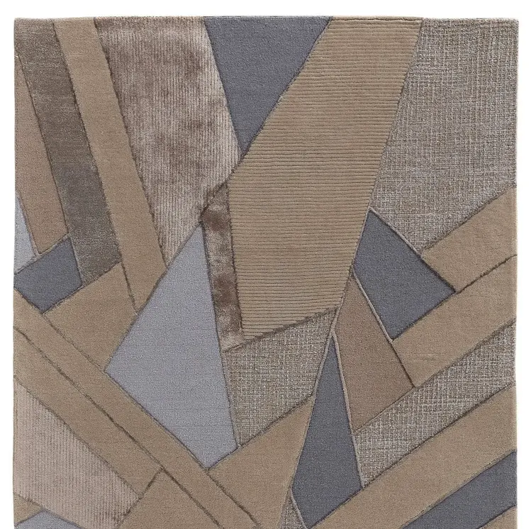 8' X 10' Tan Brown And Blue Wool Geometric Tufted Handmade Area Rug