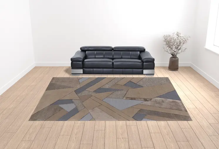 12' X 15' Tan Brown And Blue Wool Geometric Tufted Handmade Area Rug