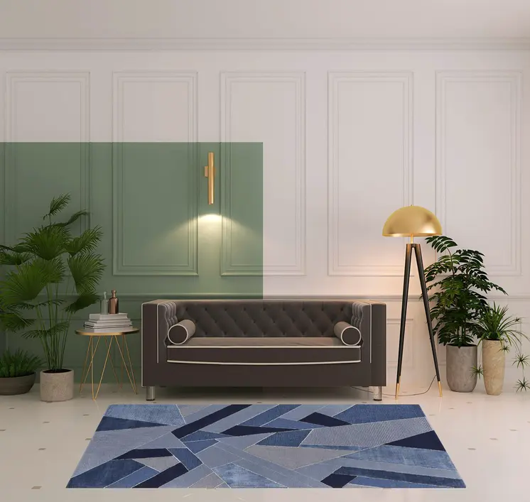 5' X 8' Blue And Silver Wool Geometric Tufted Handmade Area Rug