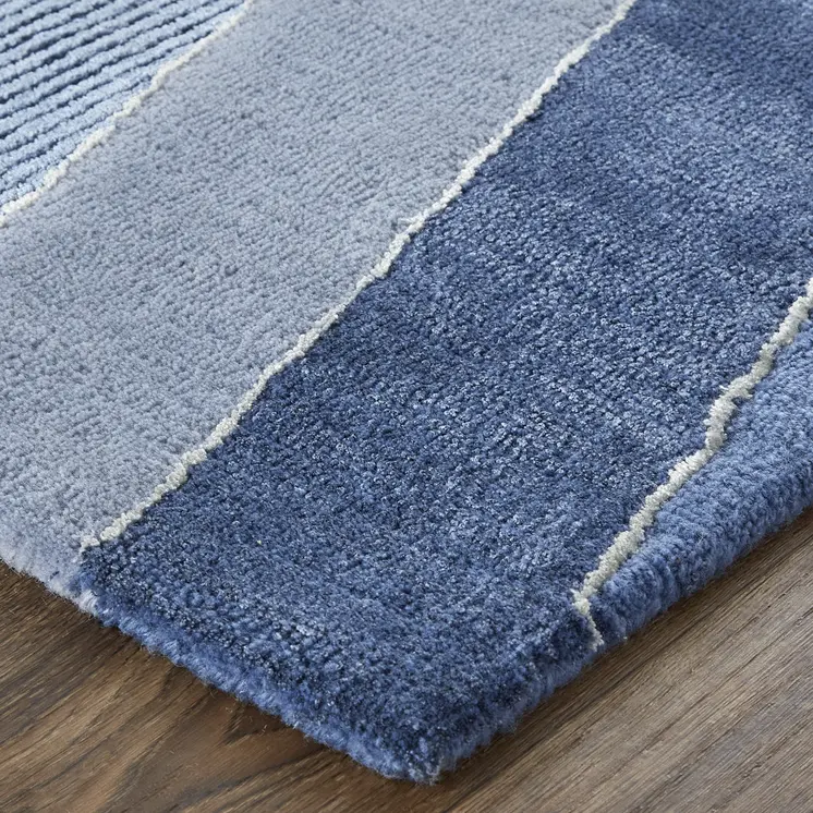 5' X 8' Blue And Silver Wool Geometric Tufted Handmade Area Rug